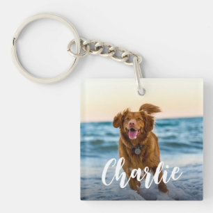 Moderne speelse chique hond Fotonaam Sleutelhanger