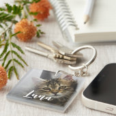 Moderne speelse chique kat Fotonaam Sleutelhanger (Voorkant Rechts)