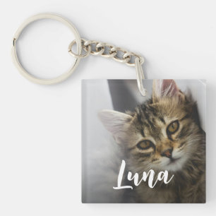 Moderne speelse chique kat Fotonaam Sleutelhanger