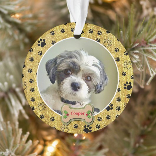 Moderne Speelse Eenvoudige Foto Hond - Pootafdruk  Ornament (Boom)