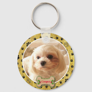 Moderne Speelse Eenvoudige Foto Hond - Pootafdruk  Sleutelhanger