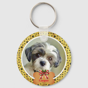 Moderne Speelse Eenvoudige Foto Hond - Pootafdruk  Sleutelhanger