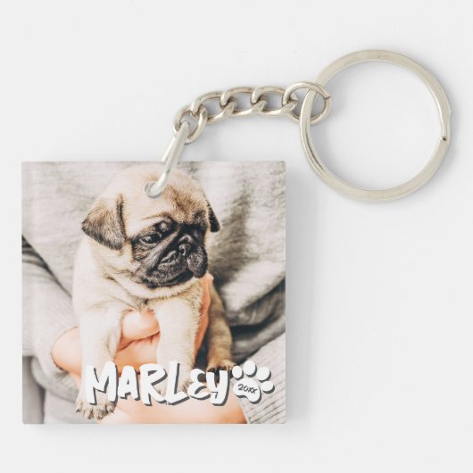 Moderne speelse eenvoudige grunge aangepaste huisd sleutelhanger (Achterkant)