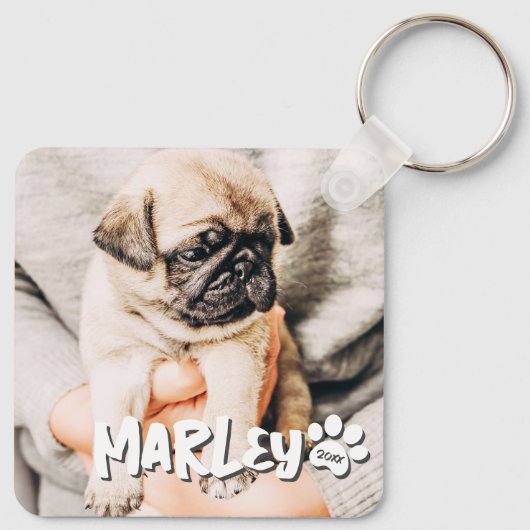 Moderne speelse eenvoudige grunge aangepaste huisd sleutelhanger (Achterkant)