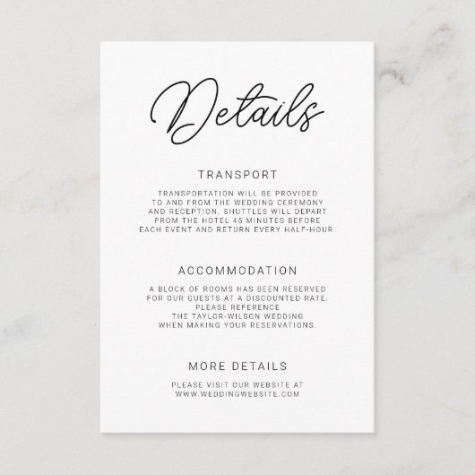 Moderne speelse kalligrafie bruiloft details informatiekaartje (Voorkant)