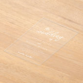 Moderne speelse kalligrafie zwart wit bruiloft acryl uitnodigingen (Laagn)