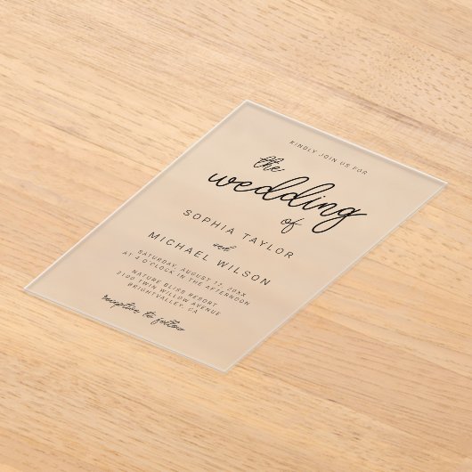 Moderne speelse kalligrafie zwart wit bruiloft acryl uitnodigingen (Laagn)