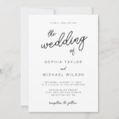 Moderne speelse kalligrafie zwart wit bruiloft kaart (Voorkant)