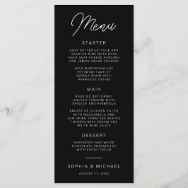 Moderne speelse kalligrafie zwart wit bruiloft menu