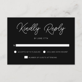Moderne speelse kalligrafie zwart wit bruiloft RSVP kaartje