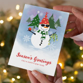 Moderne Speelse Sneeuwman Kerstfeestje Feestdagen Kaart