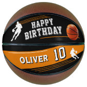 Moderne Speler Silhouette Stripe Gelukkige Verjaar Basketbal (Voorkant)