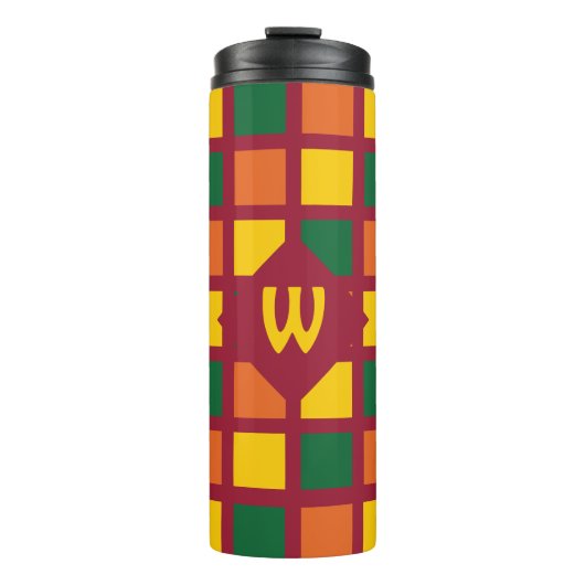 Moderne Spicy Colors Geometric Squares Monogram Thermosbeker (Voorkant)