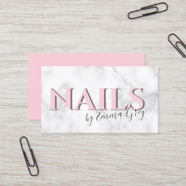 Moderne spijkers met witte marmer- en roze typogra visitekaartje