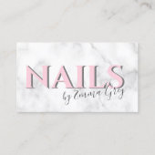 Moderne spijkers met witte marmer- en roze typogra visitekaartje (Voorkant)