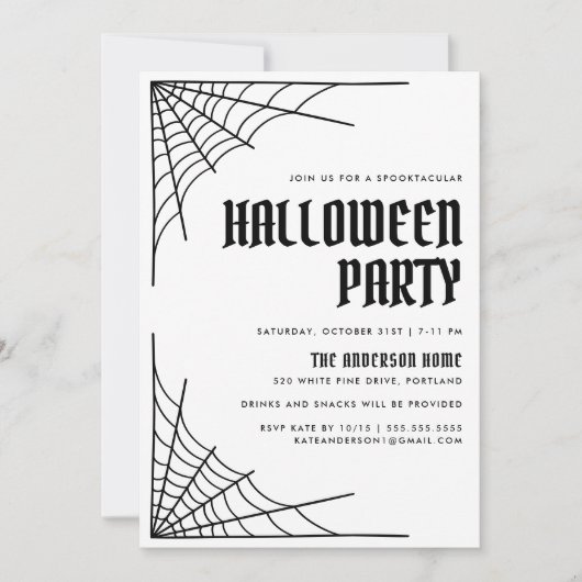 Moderne Spinnenweb Halloween Party Kaart (Voorkant)