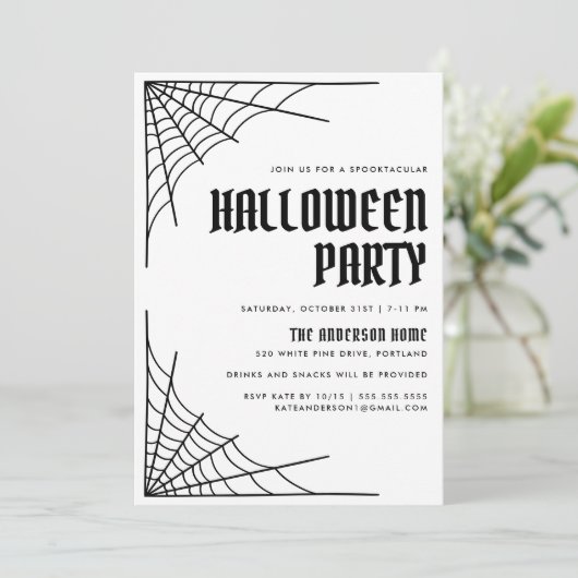 Moderne Spinnenweb Halloween Party Kaart (Staand voorkant)