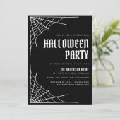 Moderne spinnenweb zwart Halloween Party Kaart (Staand voorkant)