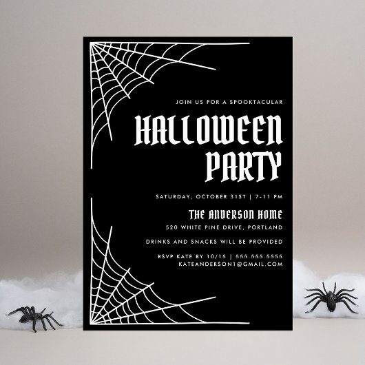 Moderne spinnenweb zwart Halloween Party Kaart