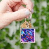 Moderne Splash van Paarse Hue Paints Sleutelhanger (Hand)