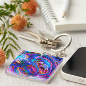 Moderne Splash van Paarse Hue Paints Sleutelhanger (Voorkant Rechts)