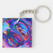Moderne Splash van Paarse Hue Paints Sleutelhanger (Achterkant)