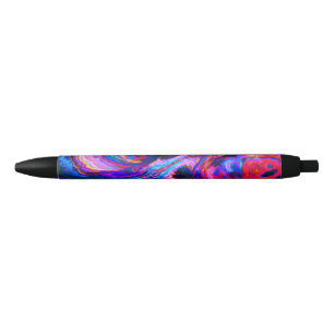 Moderne Splash van Paarse Hue Paints Zwarte Inkt Pen