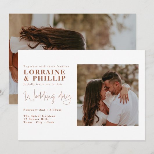 Moderne Split Layout met Fotobruiloft Kaart (Voorkant / Achterkant)