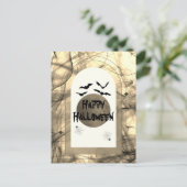 Moderne Spooky Bat Zwarte Typografie Happy Hallowe Feestdagenkaart (Staand voorkant)