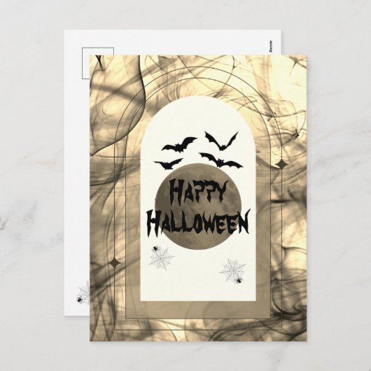 Moderne Spooky Bat Zwarte Typografie Happy Hallowe Feestdagenkaart (Voorkant / Achterkant)