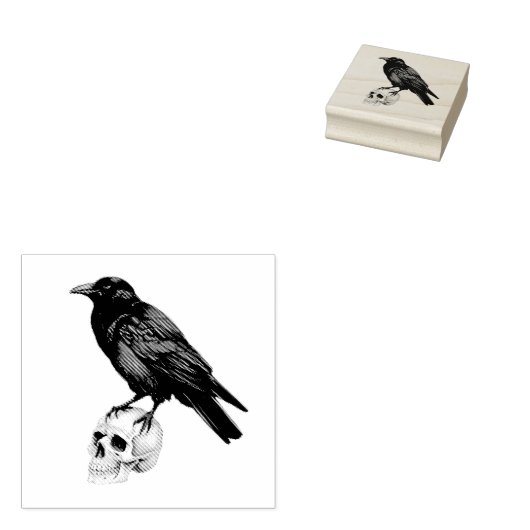 Moderne Spooky  Crow op schedel Rubberstempel (Gestempeld)