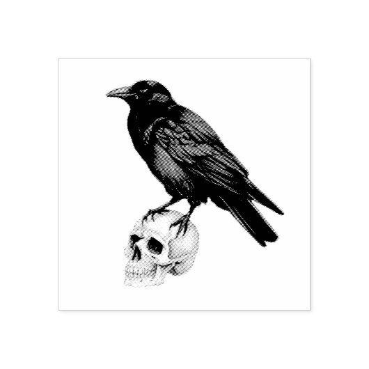 Moderne Spooky  Crow op schedel Rubberstempel (Afrduk)