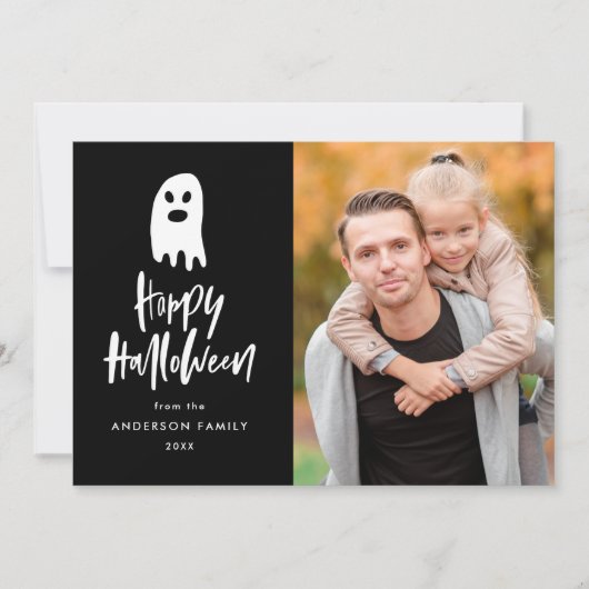 Moderne Spooky Ghost Happy Halloween-fotokaart Feestdagenkaart (Voorkant)