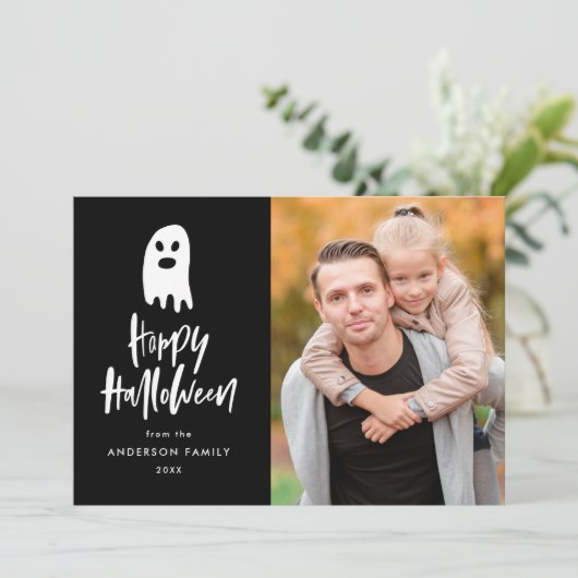 Moderne Spooky Ghost Happy Halloween-fotokaart Feestdagenkaart (Staand voorkant)