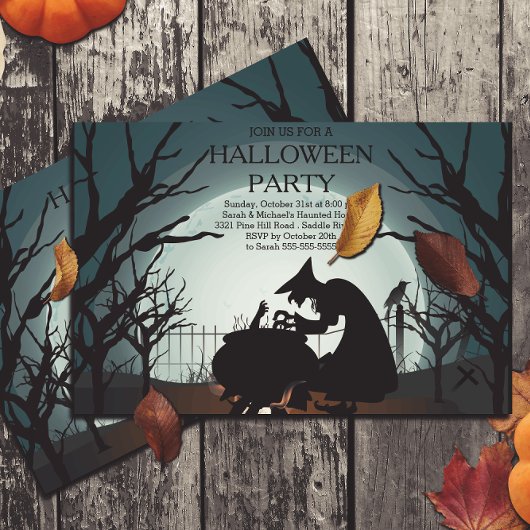 Moderne Spooky Heks Halloween Party Uitnodiging