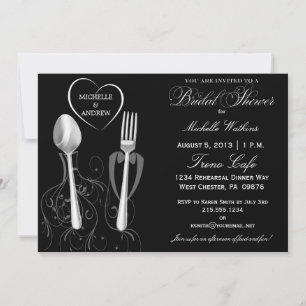 Moderne spoon & Fork Bridal Shower Invitations Kaart