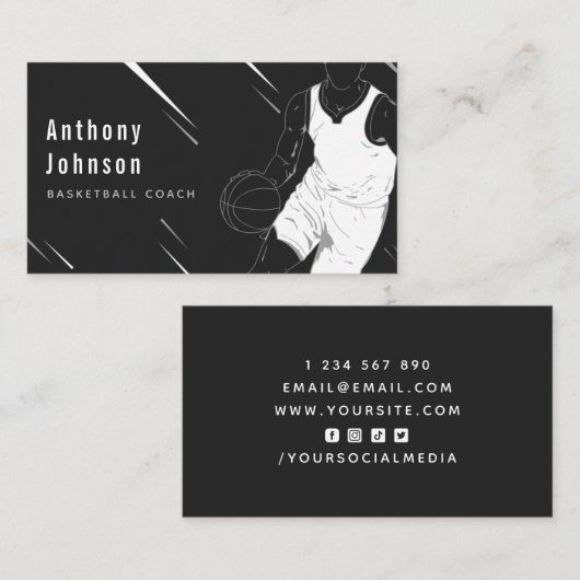 Moderne Sport Stijl Professionele Basketbal Coach Visitekaartje (Voorkant / Achterkant)