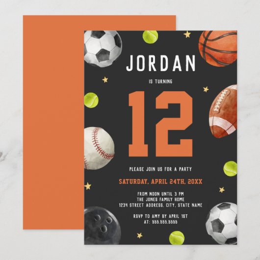 Moderne Sport Thema Verjaardagsfeest Kaart (Voorkant / Achterkant)