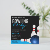 Moderne sportieve bowlingfeest verjaardagsuitnodig kaart (Staand voorkant)