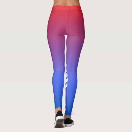 Moderne sportieve monogramme rode blauwe gradiënt leggings (Achterkant)