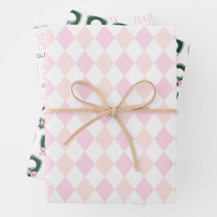 Moderne sportmeisjes roze golf happy birthday inpakpapier vel