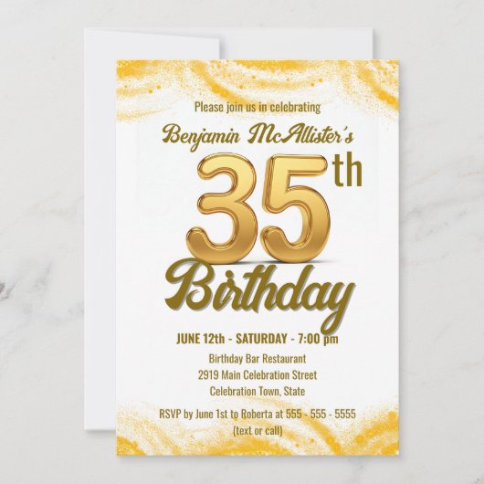 Moderne sprankelende gouden 35e verjaardag viering kaart (Voorkant)