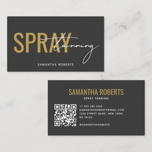 Moderne spray tan QR-code grijs goud Visitekaartje (Voorkant / Achterkant)