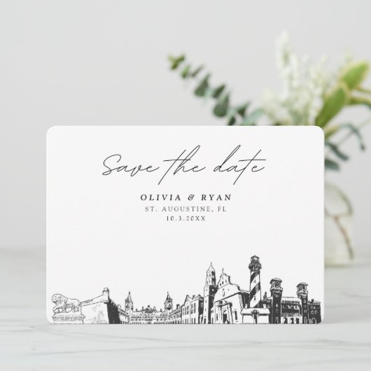 Moderne St. Augustine Florida bruiloft Save the Da Kaart (Staand voorkant)