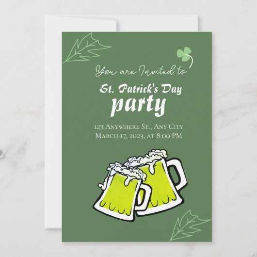 Moderne St. Patrick's Day Party Groene Klavers Kaart (Voorkant)