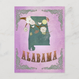 Moderne  staatskaart Alabama - Grafiek Paars Briefkaart
