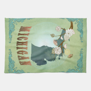 Moderne  staatskaart Michigan - Sage Green Theedoek