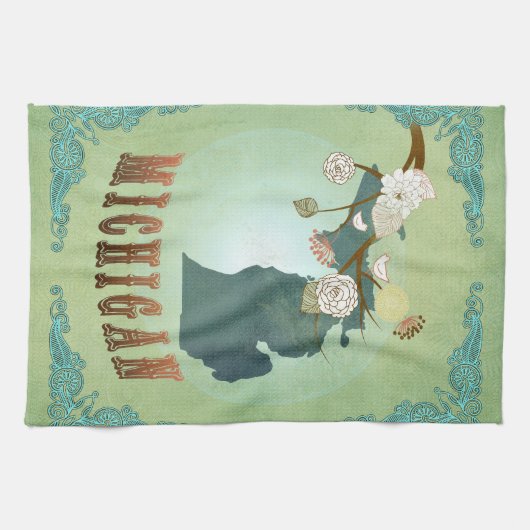 Moderne  staatskaart Michigan - Sage Green Theedoek (Horizontaal)