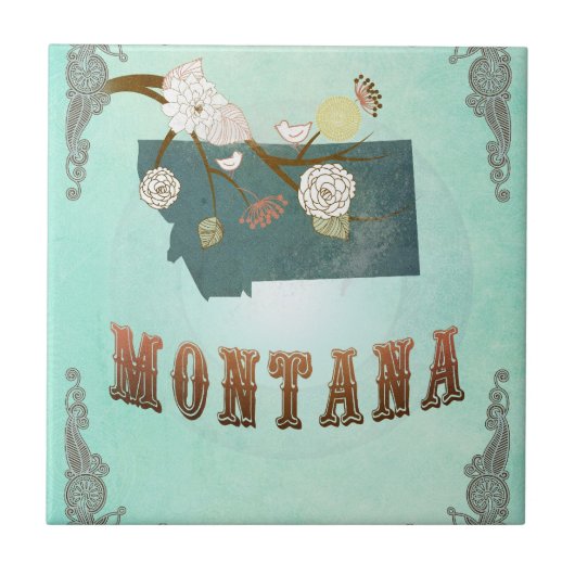 Moderne  staatskaart van Montana - Turquoise Blue Tegeltje (Voorkant)