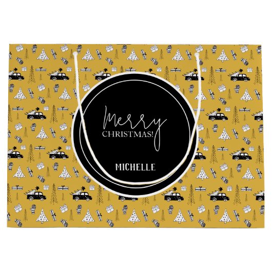 Moderne Stad Kerst Patroon Geel Groot Cadeauzakje (Voorkant)